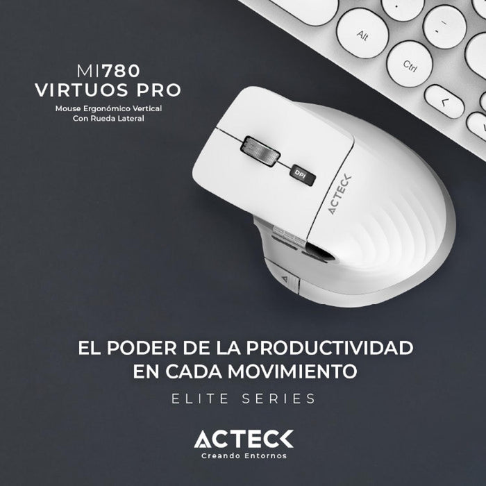 Mouse Ergonomico ACTECK VIRTUOS PRO MI780 3000dpi Inalambrico 8 botones Blanco AC-936194