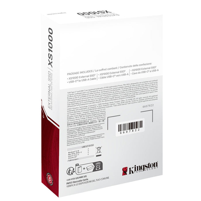 Unidad de Estado Solido SSD Externo 1TB KINGSTON XS1000 USB C 1050/1000 MB/s SXS1000/1000G