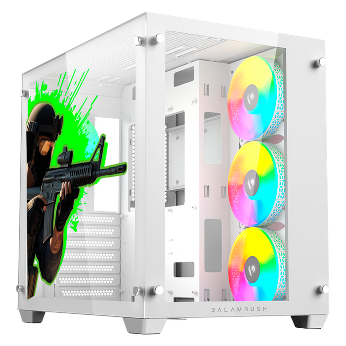 Gabinete Gamer XTREME PC GAMING Counter Strike Edition Media Torre ATX 4 Fan Cristal Templado RGB Blanco