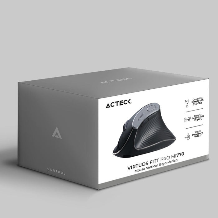 Mouse Ergonomico ACTECK VIRTUOS FITT PRO MI770 1600dpi Inalambrico 8 botones Negro AC-936200