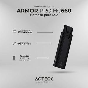 Case Enclosure ACTECK ARMOR PRO HC660 10 GBbps M.2 USB-C Negro AC-936453