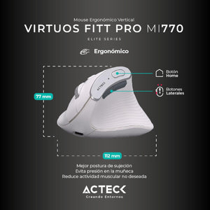 Mouse Ergonomico ACTECK VIRTUOS FITT PRO MI770 1600dpi Inalambrico 8 botones Blanco AC-936217