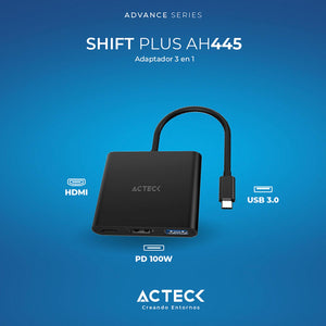 Adaptador convertidor ACTECK SHIFT PLUS AH445 USB-C a HDMI 4k Negro AC-937092