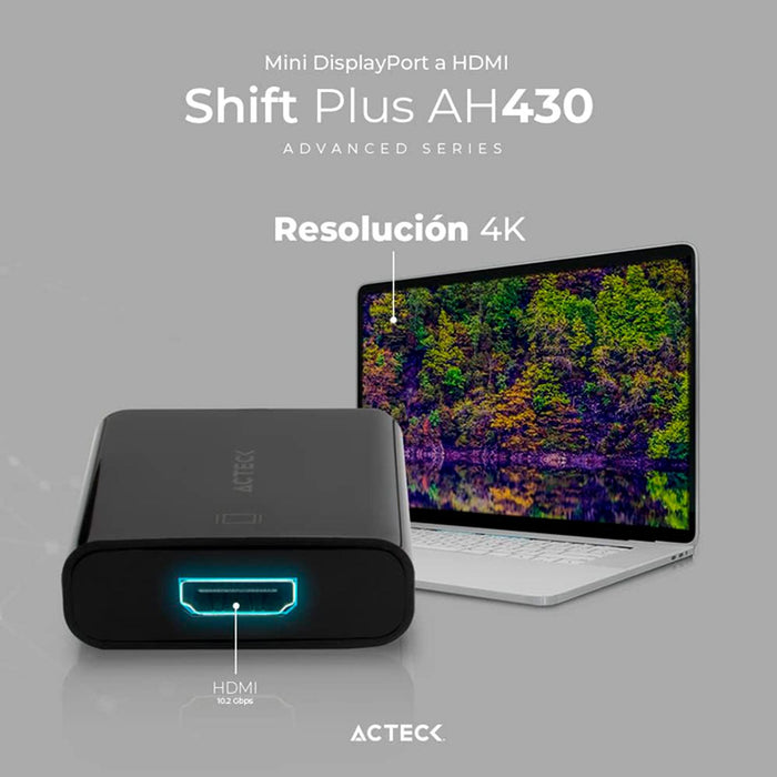 Adaptador Convertidor ACTECK SHIFT PLUS AH430 Mini DisplayPort a HDMI Negro AC-934770