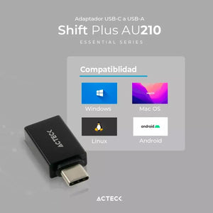 Adaptador Convertidor ACTECK SHIFT PLUS AU210 USB Tipo C a USB A 3.0 Negro AC-934817