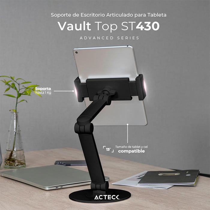 Soporte de Escritorio ACTECK VAULT TOP ST430 Para Tablet 13" Ajuste Multitriangulo AC-934565