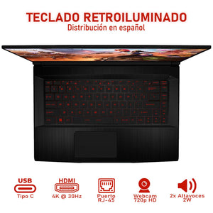 Laptop Gamer MSI GF63 Nvidia GeForce RTX 2050 Intel Core i5 12450H 32GB RAM 1.4TB SSD 15.6" 144Hz Windows 11 Home + Mouse DXT Gaming Teclado en Ingles (Reacondicionado)