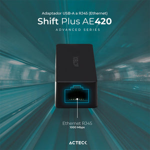 Adaptador Convertidor ACTECK SHIFT PLUS AE420 USB a Ethernet RJ45 Negro AC-934732