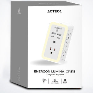 Cargador de Pared ACTECK ENERGON LUMINA CP515 7 Conectores + 2 USB + USB-C Blanco AC-936484