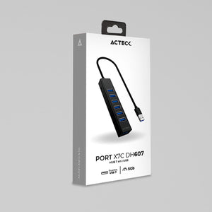 HUB ACTECK PORT X7C DH607 7 en 1 USB-C USB Negro AC-937030