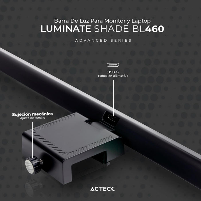 Barra de Luz para Laptop ACTECK LUMINATE SHADE BL460 Ultradelgado Luz Ajustable USB Negro AC-934992