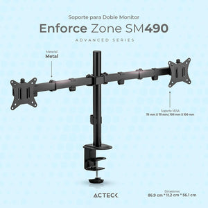 Soporte de Escritorio ACTECK ENFORCE ZONE SM490 Para Monitor Doble Ajustable Negro AC-934602