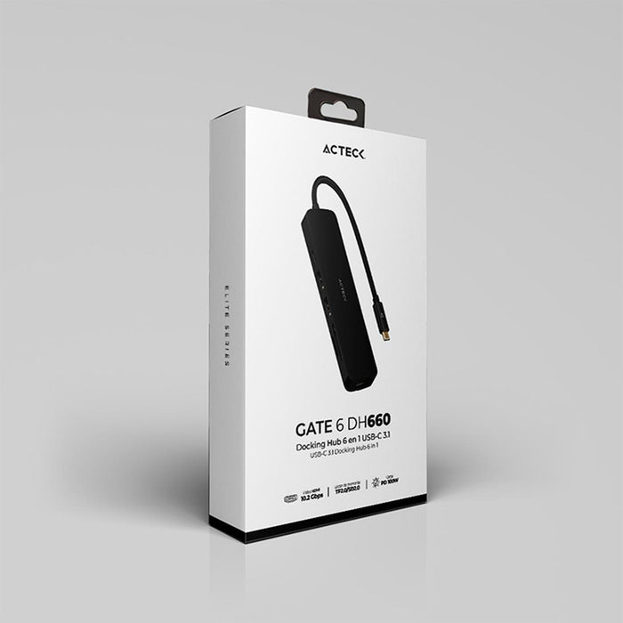 HUB ACTECK GATE 6 DH660 Multipuerto 6 en 1 USB-C HDMI 4K SD 2.0 Negro AC-934619