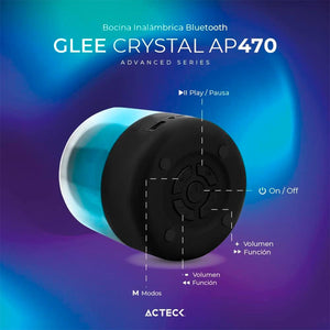 Bocina Portatil ACTECK GLEE CRYSTAL AP470 Inalambrica Sonido Estereo Tws 3.5mm Negro AC-935296