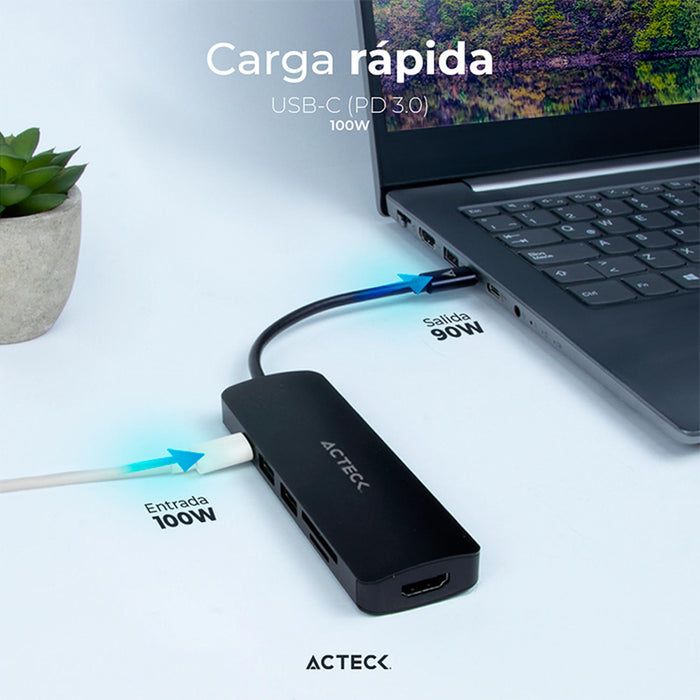 HUB ACTECK GATE 6 DH660 Multipuerto 6 en 1 USB-C HDMI 4K SD 2.0 Negro AC-934619