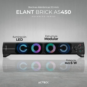 Bocinas ACTECK ELANT BRICK AS450 Alambrica USB 3.5mm Iluminacion Led Negro AC-935258