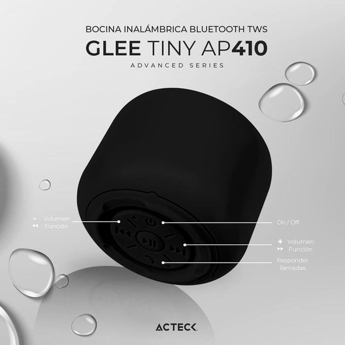 Bocina Portatil ACTECK GLEE TINY AP410 Inalambrica Resistente al agua Tws Negro AC-935081