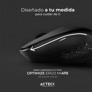 Mouse ACTECK OPTIMIZE ERGO MI470 1600dpi 2 botones Inalambrico USB 2.4 Ghz Negro AC-934145