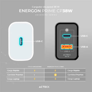 Turbo Cargador ACTECK ENERGON PRIME CP440 USB-C Negro AC-935562