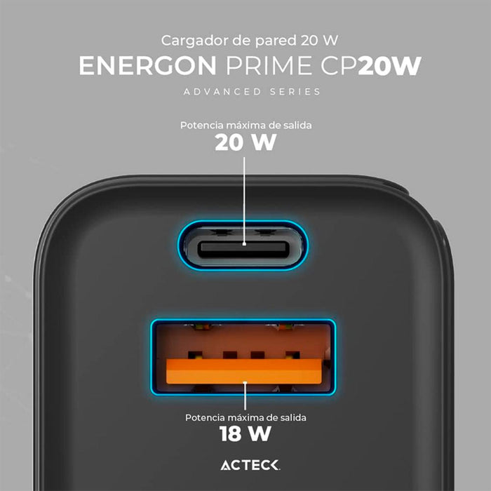 Turbo Cargador ACTECK ENERGON PRIME CP420 USB-C Negro AC-935555