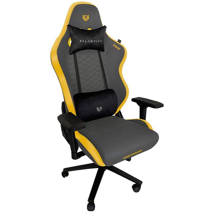 Silla Gamer BALAM RUSH THUNDER COMP Ergonomica Reclinable 180° 150kg Reposabrazos 4D Gris/Amarillo BR-932912