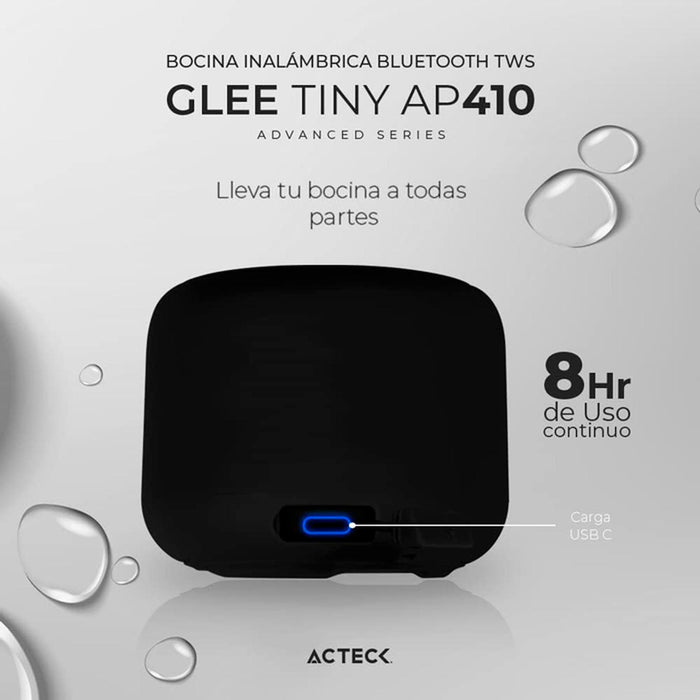 Bocina Portatil ACTECK GLEE TINY AP410 Inalambrica Resistente al agua Tws Negro AC-935081