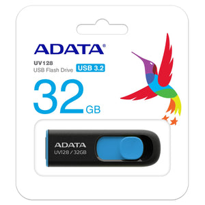 Paquete 10 Memorias USB 32GB 3.1 ADATA UV128 Flash Drive Retractil Azul/Amarillo