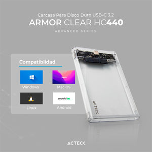 Case Enclosure ACTECK ARMOR CLEAR HC440 5 Gbps SATA 2.5 USB-C Blanco AC-934695