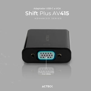 Adaptador Convertidor ACTECK SHIFT PLUS AV415 USB Tipo C a VGA Negro AC-934725