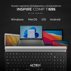 Teclado ACTECK INSPIRE COMP TI695 Inalambrico USB 2.4 Ghz Negro AC-934206