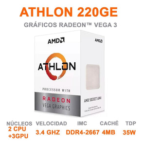 Procesador AMD ATHLON 220GE 3.4 Ghz 4MB AM4 Radeon Vega 3 Graphics