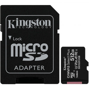 Memoria Micro SD 512GB KINGSTON CANVAS Select Plus Clase 10 Juegos A1 Video 4K V30 SDCS2/512GB